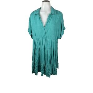 Women's Umgee USA Collared Tiered Tunic Dress Short Sleeve Casual Size Large